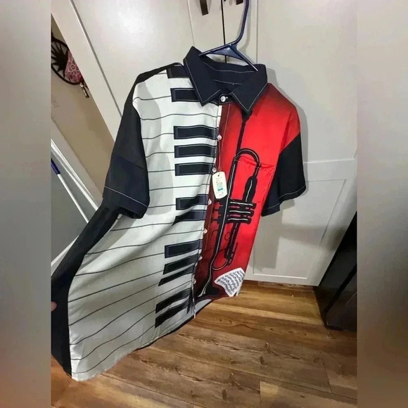 Royaura Men's Nostalgic Music Shirt Short Sleeve Shirt- L NWT - Picture 3 of 11